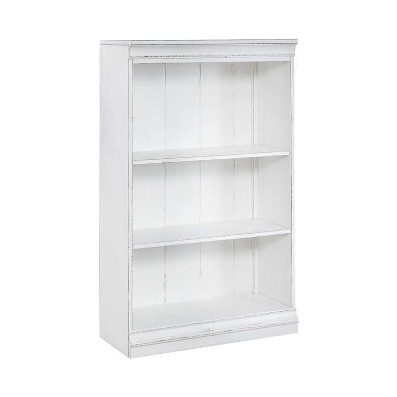 Pemberly Row 48 Inch Bookcase with Fixed Shelves and Planked Back in White