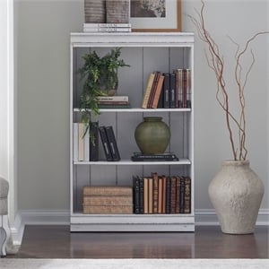 Pemberly Row 48 Inch Bookcase with Fixed Shelves and Planked Back in White