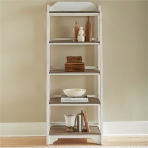 Pemberly Row Leaning Pier Bookcase with 5 Graduated Shelves in White