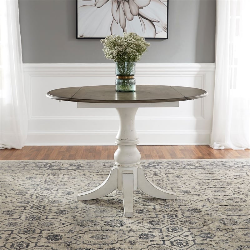 Pemberly Row 3-Piece Drop Leaf Dining Table Set in Antique White