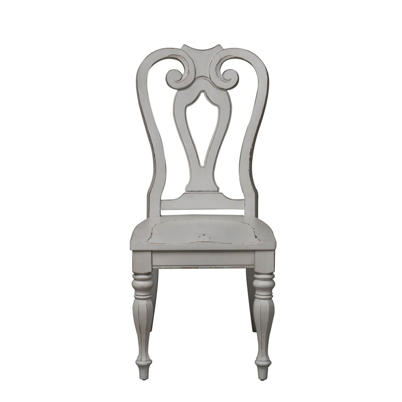 Pemberly Row 5 Piece Pedestal Dining Table Set in Antique White Finish