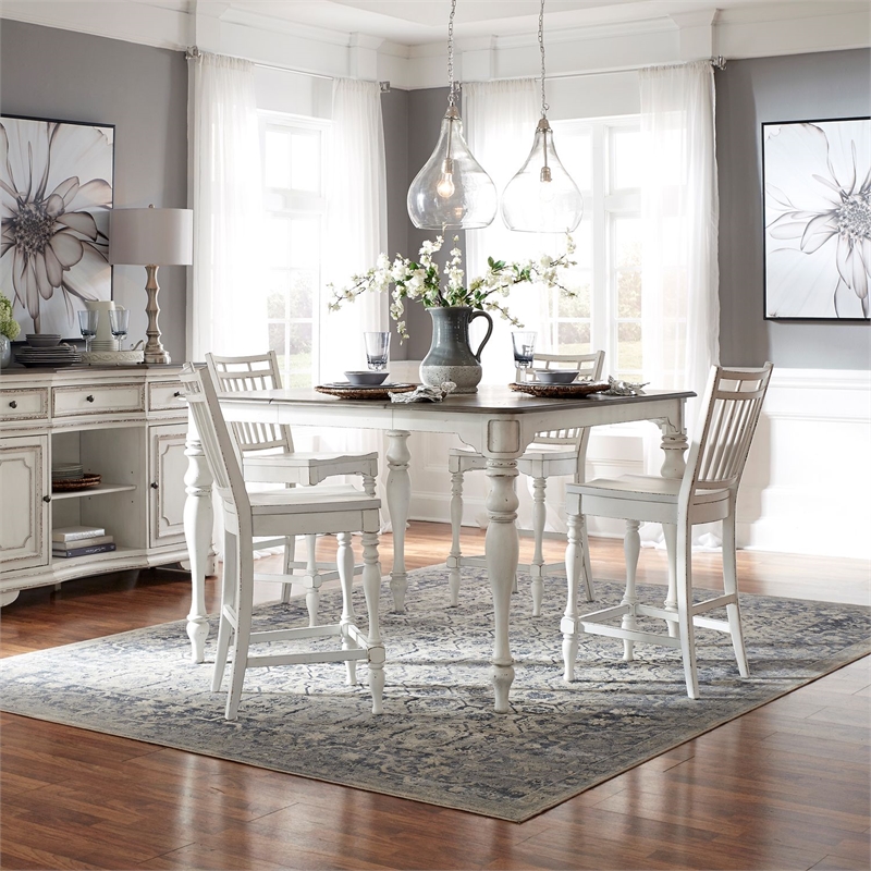 Pemberly Row 5 Piece Gathering Table Dining Set with Chairs in White