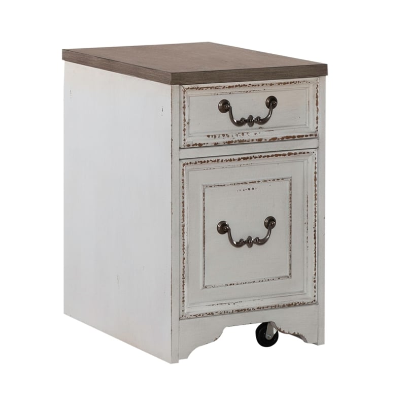 Pemberly Row 2 Drawer Mobile File with Casters Rubberwood Antique White