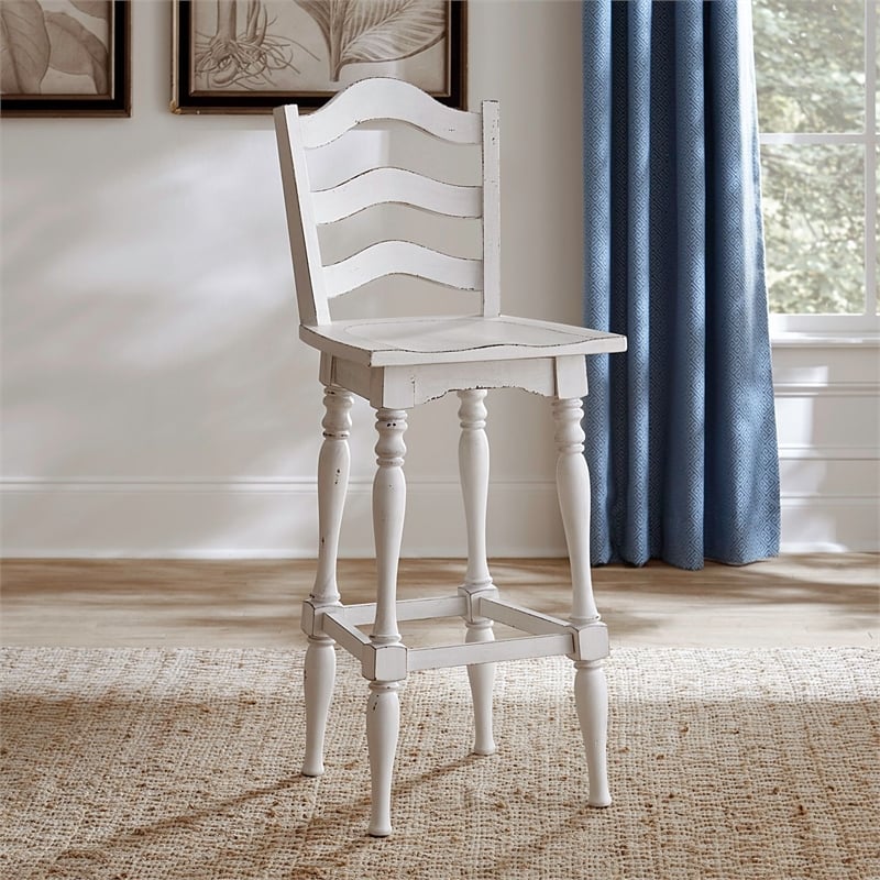Pemberly Row Arched Ladderback Swivel Bar Stool Set of 2 in White