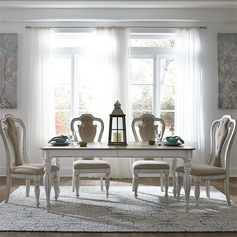 Pemberly Row 5 Piece Rectangular Table Dining Set with Chairs in White