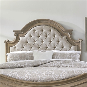 Pemberly Row Queen Upholstered Panel Headboard with Arched Crown in Brown