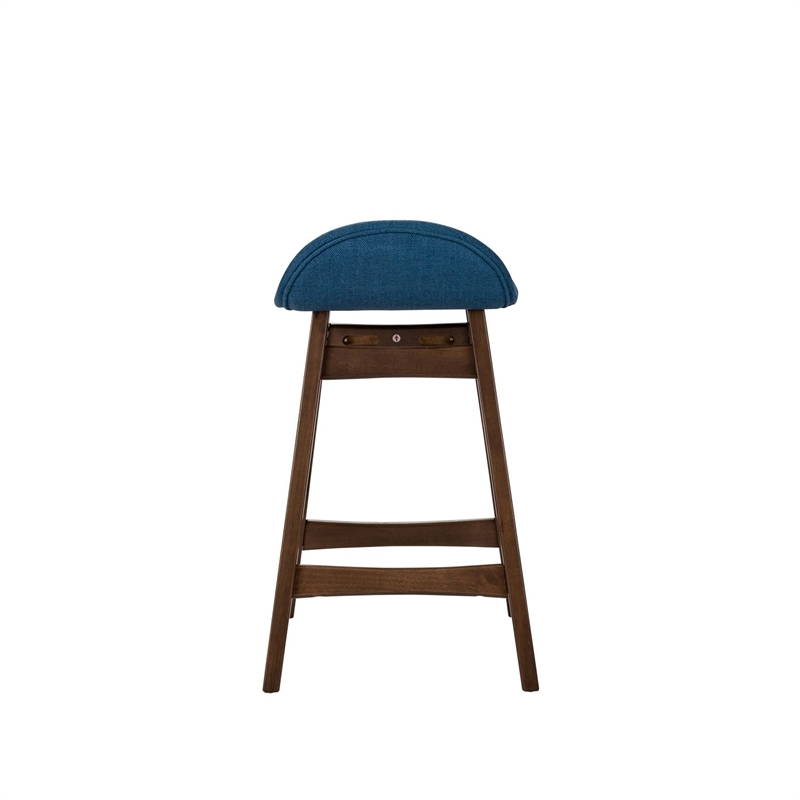 Pemberly Row 24 Inch Counter Chair Set of 2 with Blue Linen Upholstery