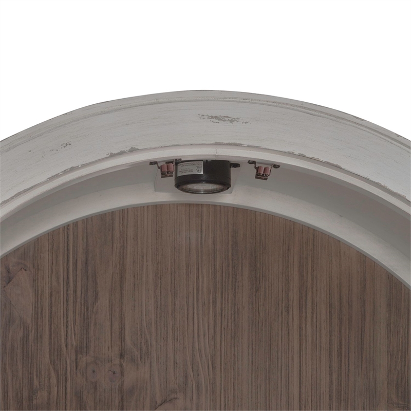 Pemberly Row Curio Cabinet with Seeded Glass Doors and LED Lighting in White