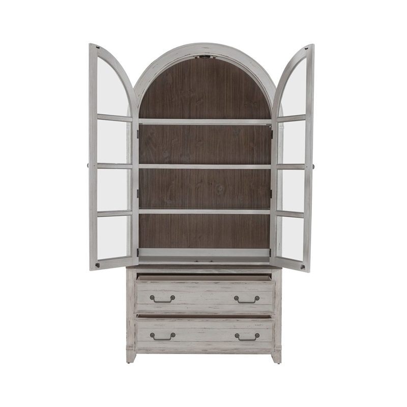 Pemberly Row Curio Cabinet with Seeded Glass Doors and LED Lighting in White