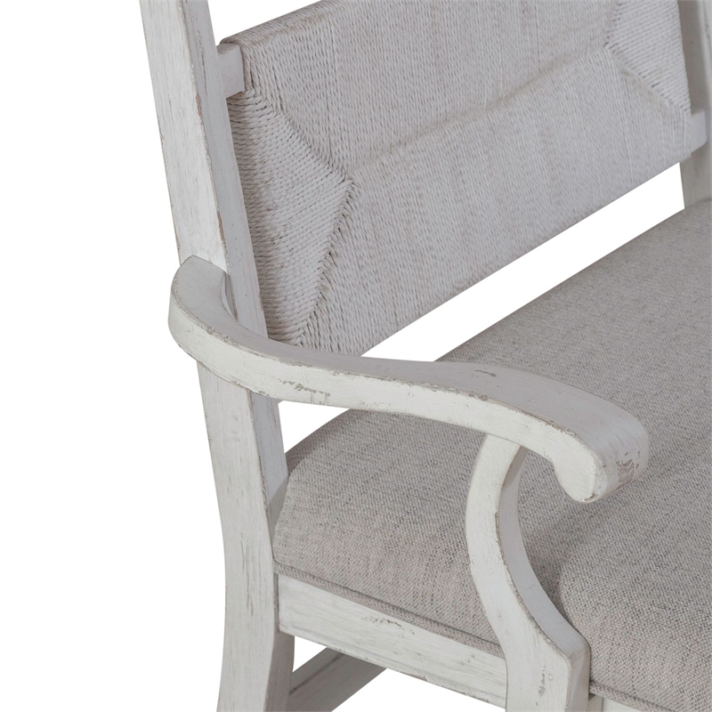 Pemberly Row Panel Back Dining Bench with Scrolled Arms in White