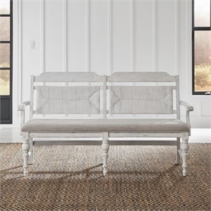 Pemberly Row Panel Back Dining Bench with Scrolled Arms in White