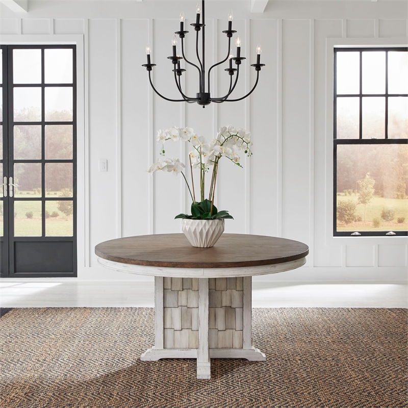 Pemberly Row Pedestal Dining Room Table with X Style Base in White