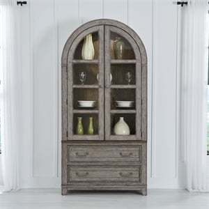 Pemberly Row Curio Cabinet with Seeded Glass Doors and LED Lighting in Gray