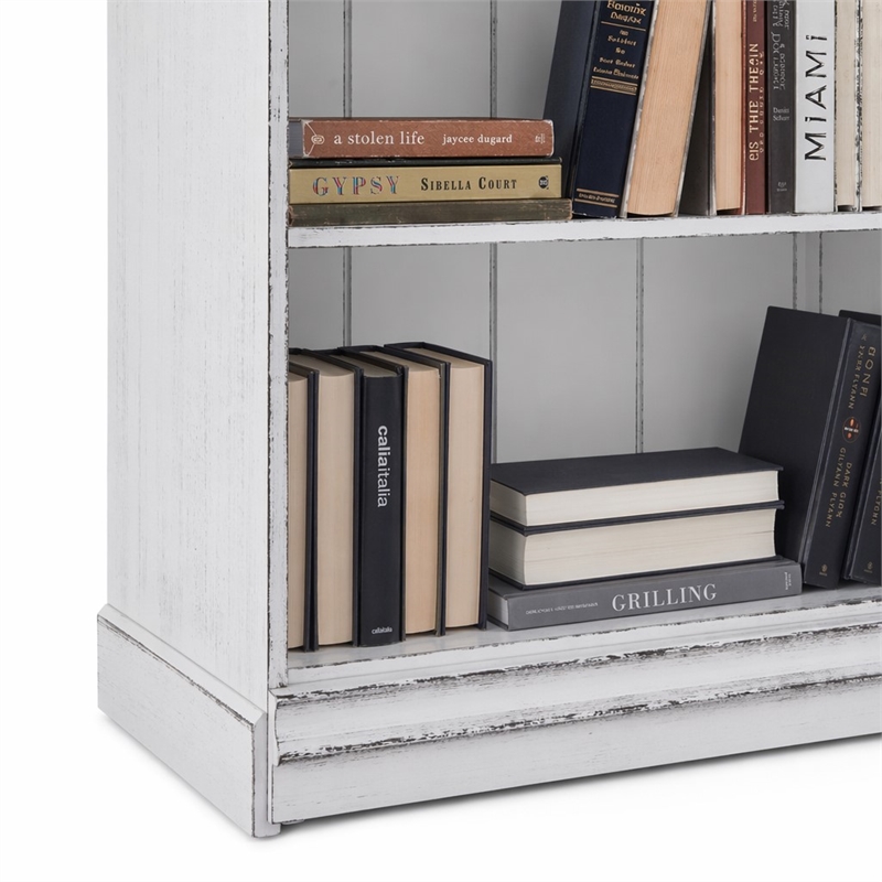 Pemberly Row 60 Inch Bookcase with Fixed Shelves and Planked Back in White