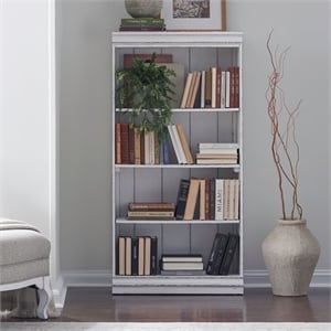 Pemberly Row 60 Inch Bookcase with Fixed Shelves and Planked Back in White