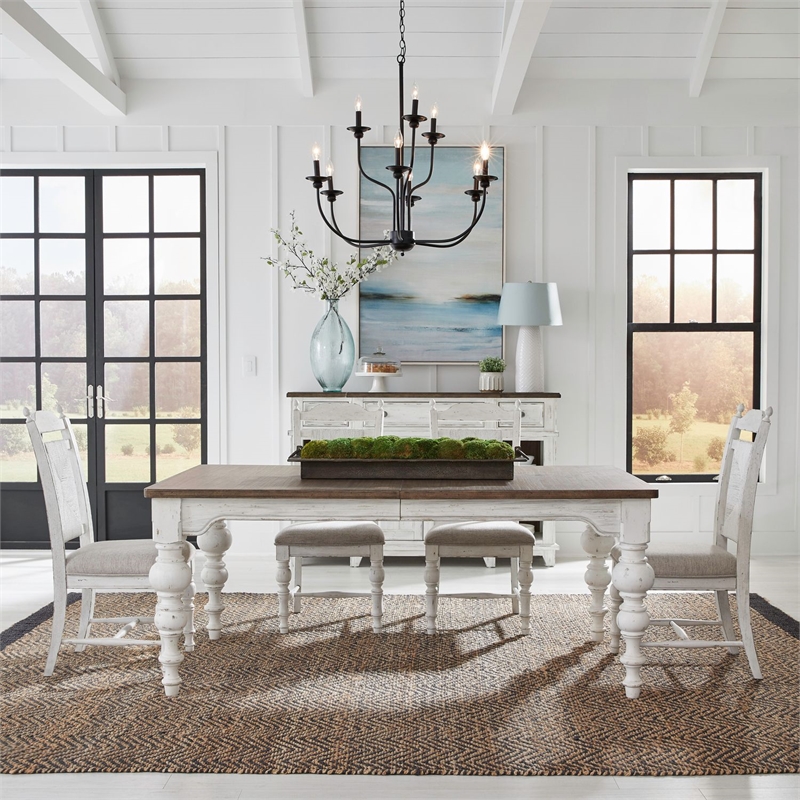 Pemberly Row 5 Piece Rectangular Dining Set with Panel Back Chairs in White