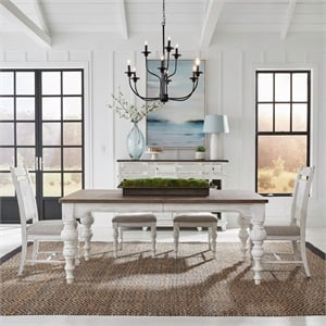 Pemberly Row 5 Piece Rectangular Dining Set with Panel Back Chairs in White