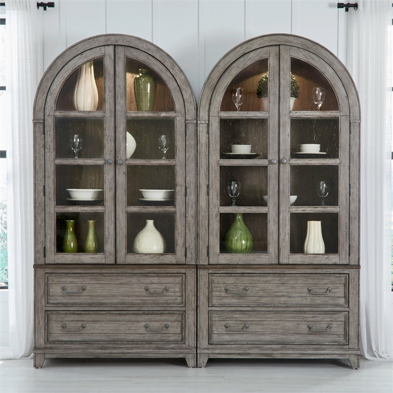 Pemberly Row Bunching Curio Cabinet Set with Glass Doors in Gray
