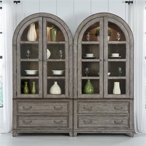 Pemberly Row Bunching Curio Cabinet Set with Glass Doors in Gray