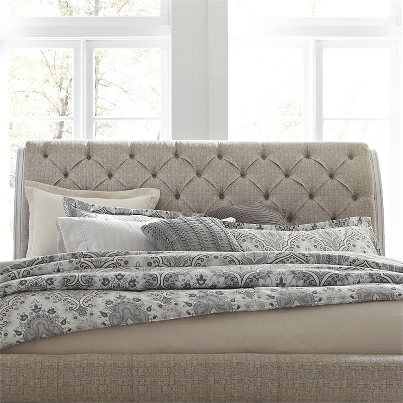 Pemberly Row King Upholstered Tufted Sleigh Bed Headboard in White