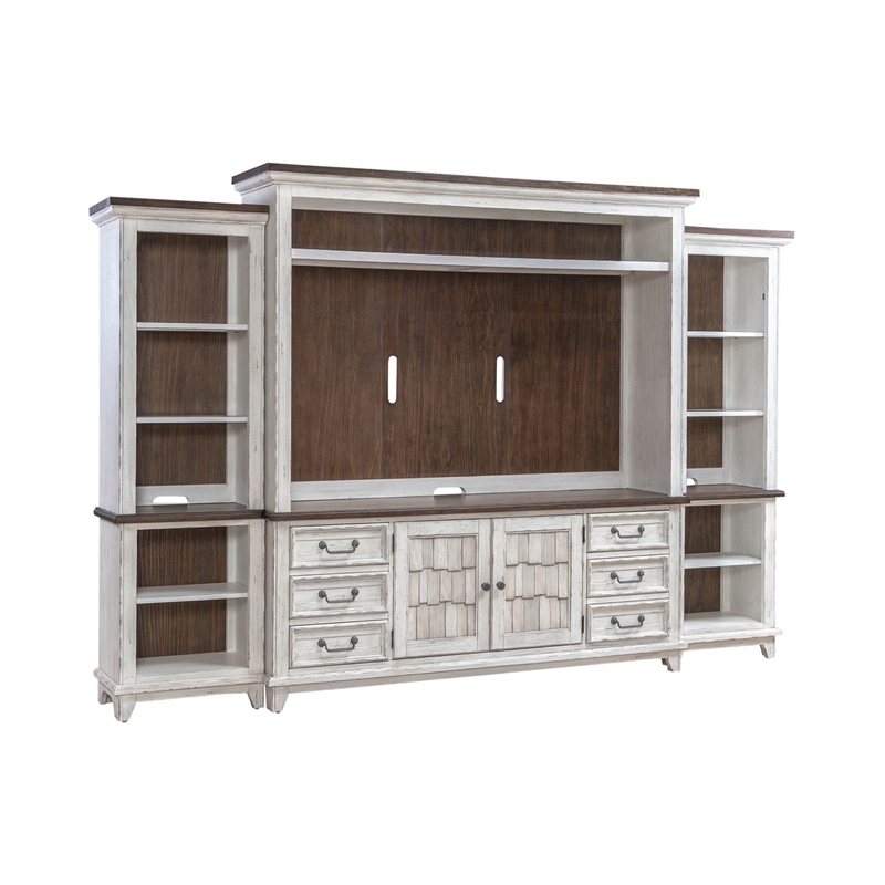 Pemberly Row Entertainment Center with Piers and Shingle Doors in White