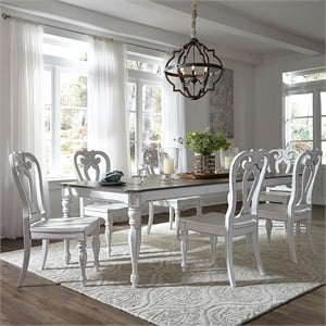 Pemberly Row 7 Piece Leg Table Set with Splat Back Chairs in White
