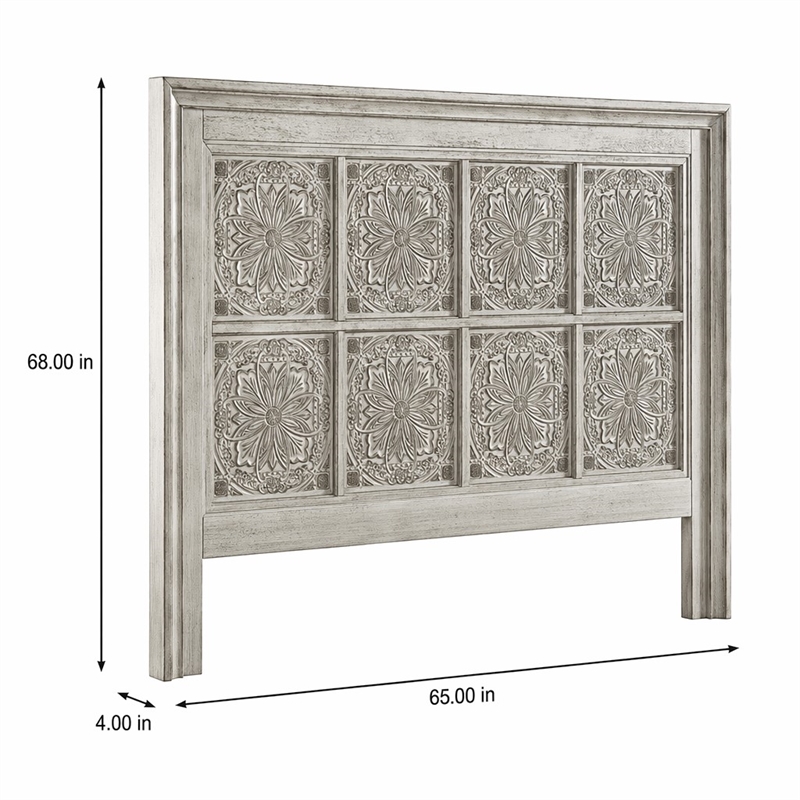 Pemberly Row Queen Decorative Panel Headboard with Ceiling Tile Design in White