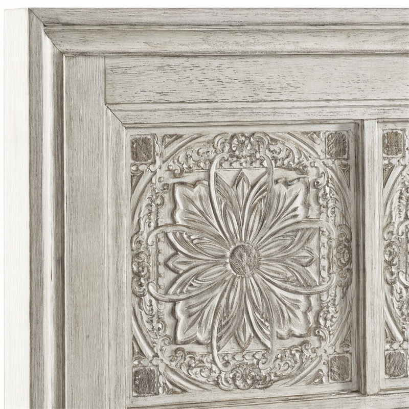 Pemberly Row Queen Decorative Panel Headboard with Ceiling Tile Design in White