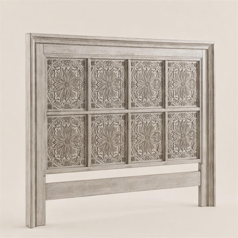 Pemberly Row Queen Decorative Panel Headboard with Ceiling Tile Design in White