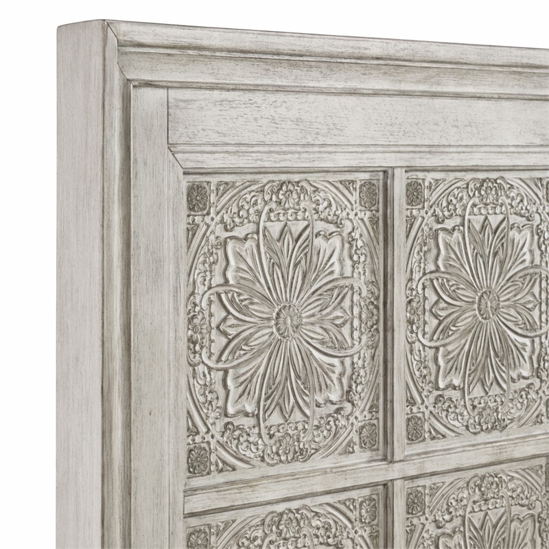 Pemberly Row Queen Decorative Panel Headboard with Ceiling Tile Design in White