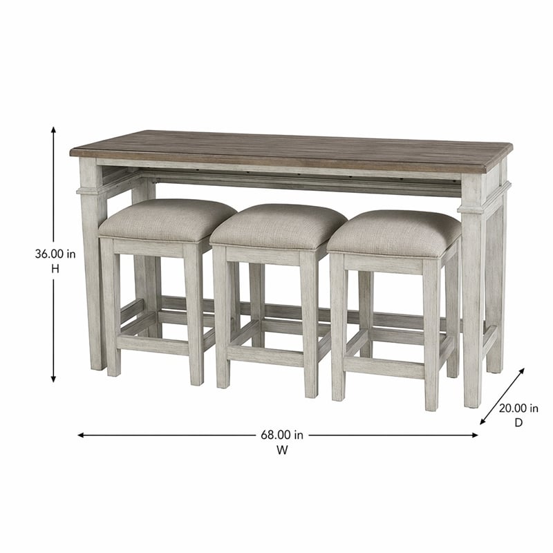 Pemberly Row 4 Piece Console Bar Table and Stool Set with Charging in White