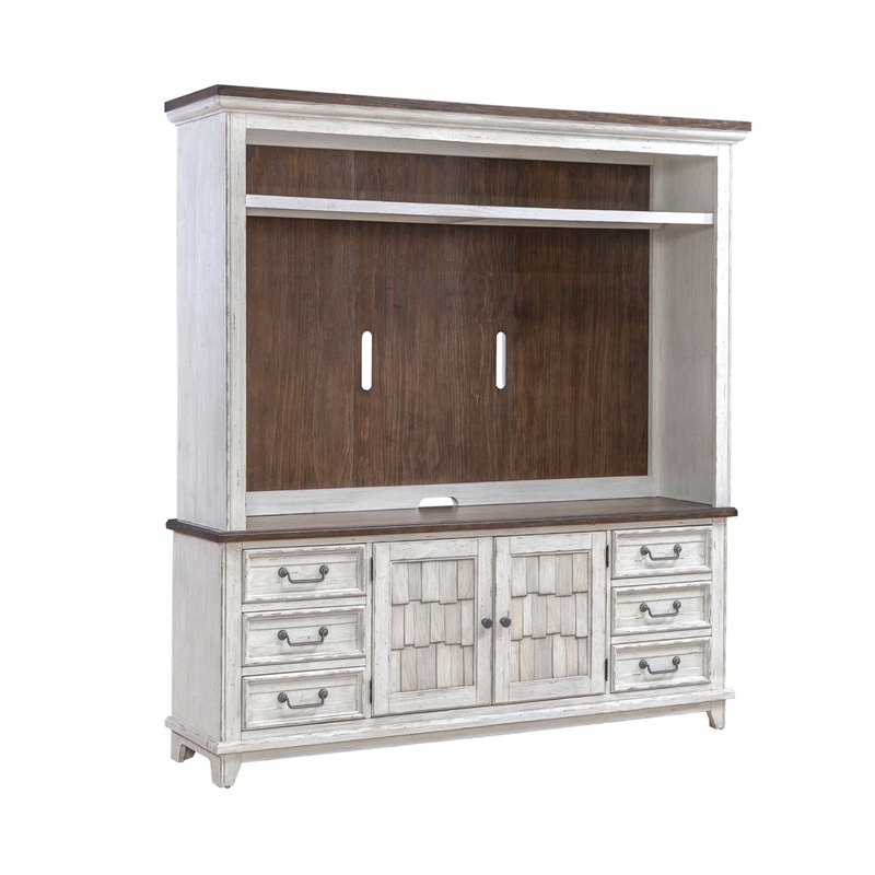 Pemberly Row Entertainment Center with Shingle Accent Doors in White