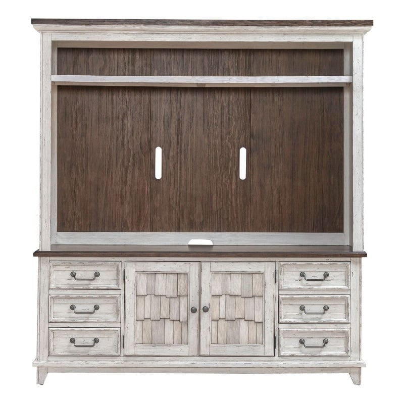Pemberly Row Entertainment Center with Shingle Accent Doors in White