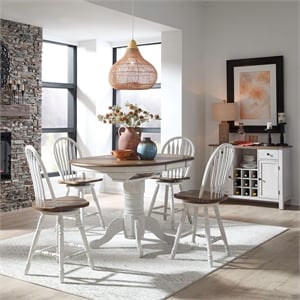 Pemberly Row 5 Piece Gathering Table Set with Windsor Swivel Chairs in White