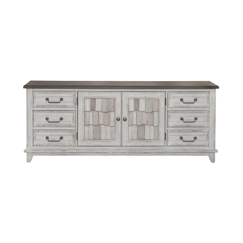 Pemberly Row 75 Inch Entertainment Console with Shingle Accent Doors in White