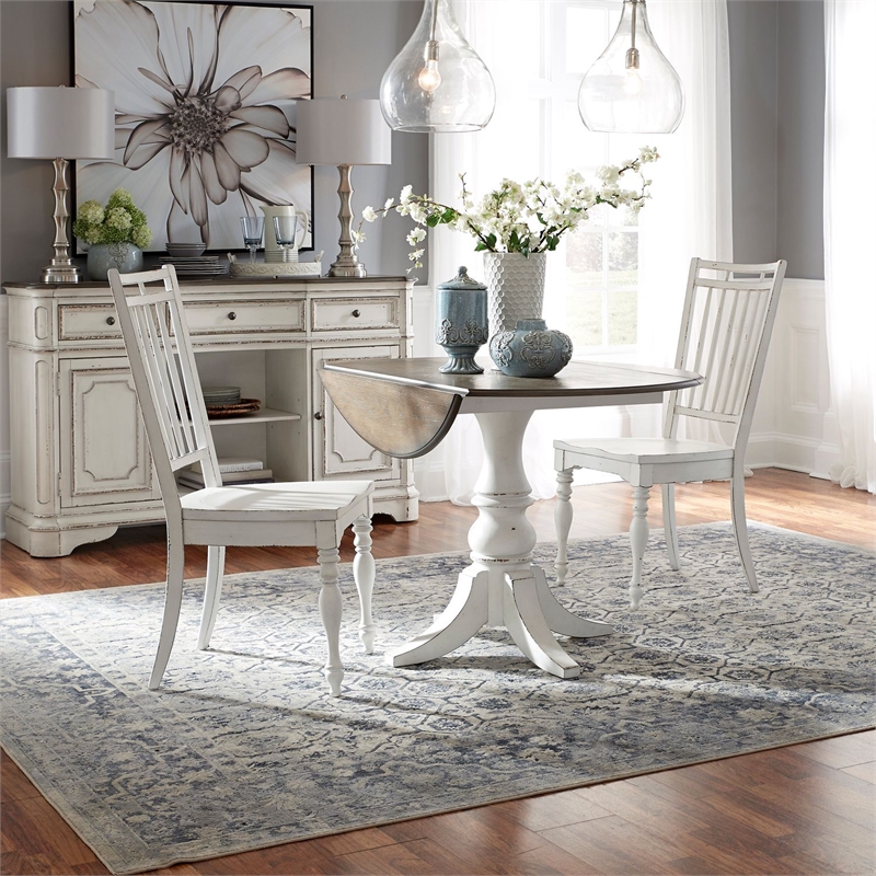 Pemberly Row 3 Piece Drop Leaf Dining Table Set in Antique White