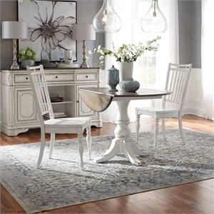 Pemberly Row 3 Piece Drop Leaf Dining Table Set in Antique White
