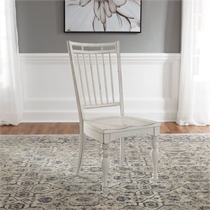 Pemberly Row Spindle Back Side Chair with Saddle Seat Set of 2 in White