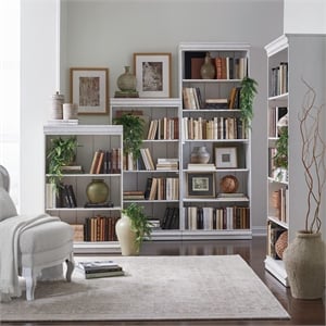 Pemberly Row Stepped Bookcase Wall Set with 4 Bookcases in White