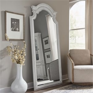 Pemberly Row 78 Inch Arched Floor Mirror with Beveled Edge in White