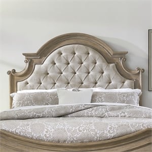 Pemberly Row King Upholstered Panel Headboard with Arched Crown in Brown