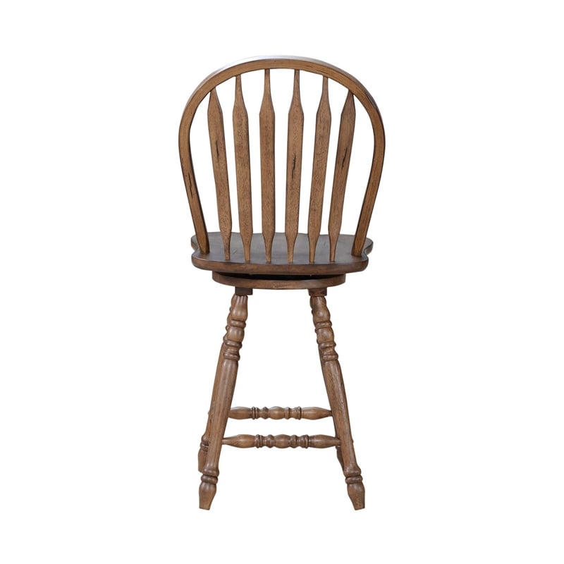 Pemberly Row Windsor Swivel Counter Height Chair Rubberwood Antique Honey