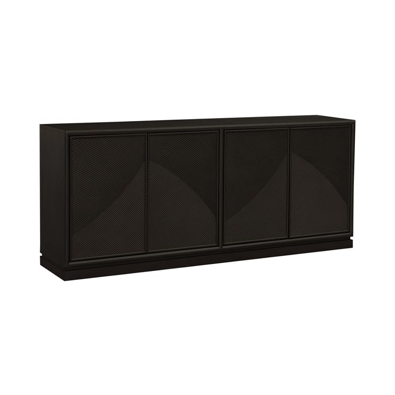 Pemberly Row 4 Door Accent Console with Wave Pattern Reeded Doors in Brown