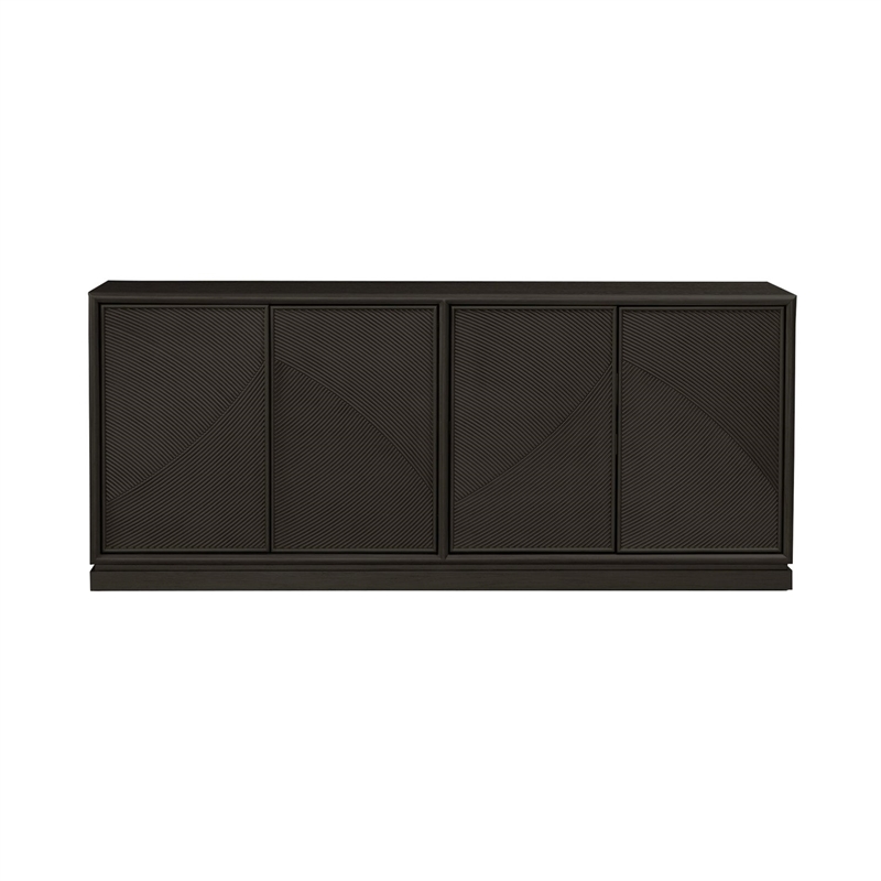 Pemberly Row 4 Door Accent Console with Wave Pattern Reeded Doors in Brown