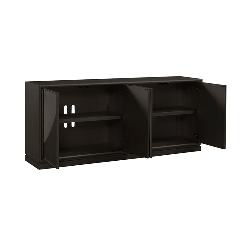 Pemberly Row 4 Door Accent Console with Wave Pattern Reeded Doors in Brown