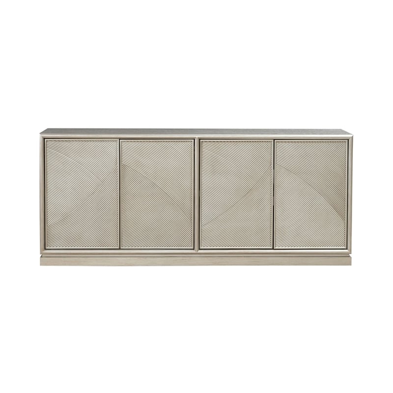 Pemberly Row Accent Console with Wave Pattern Reeded Doors in Champagne Silver