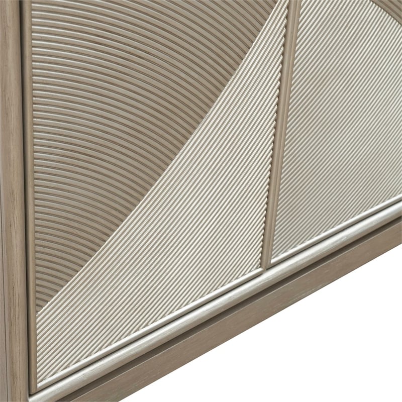 Pemberly Row Accent Console with Wave Pattern Reeded Doors in Champagne Silver