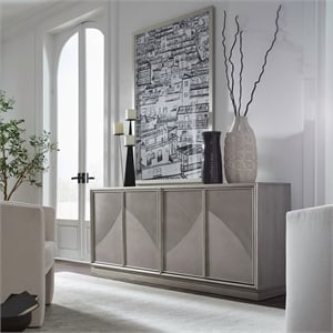 Pemberly Row Accent Console with Wave Pattern Reeded Doors in Champagne Silver