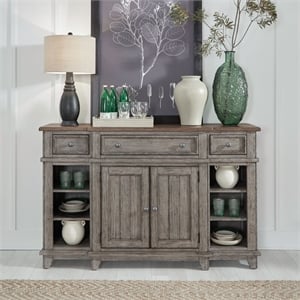Pemberly Row Breakfront Server with Felt Lined Drawers in Gray