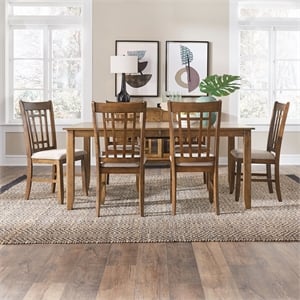 Pemberly Row 7 Piece Rectangular Dining Set with Lattice Back Chairs